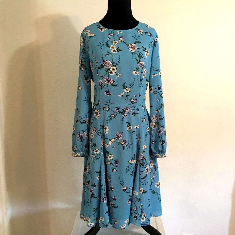 Just Fab Light Blue Flower Pattern Dress